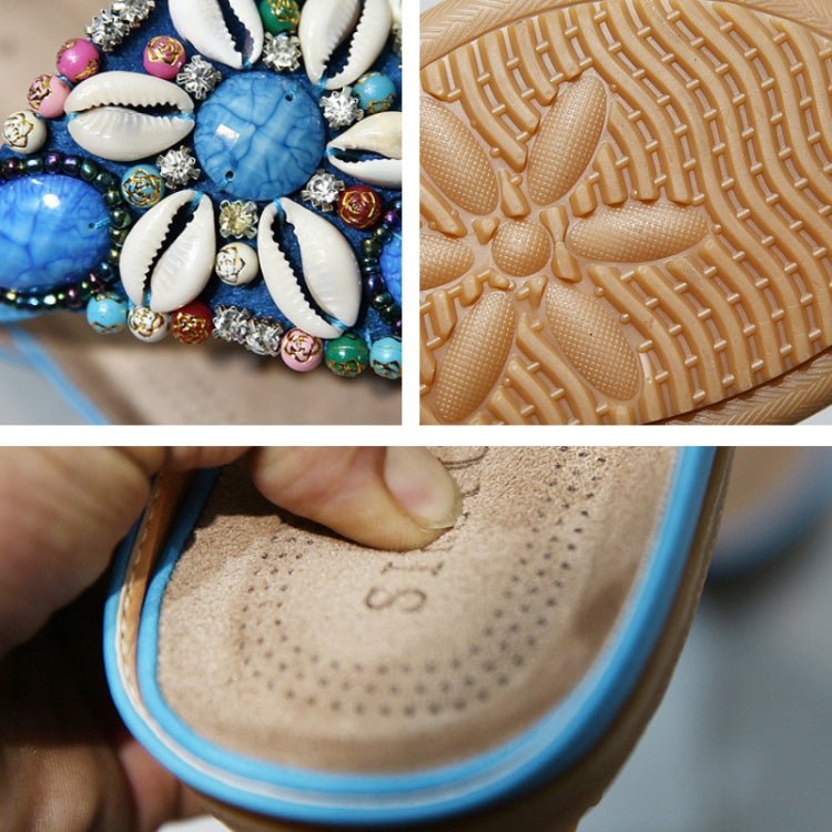 Ladies Summer Bohemian Sandals Seaside Retro Beaded Shell Slippers, Size: 41(Apricot) - Mega Discount Store LebanonLebanon