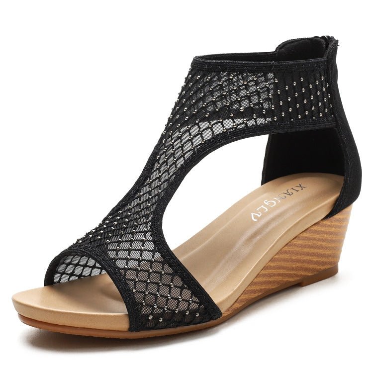 Ladies Summer Sandals All - Match Casual Mesh Thick Sole Wedge Heel Shoes, Size: 36(Black) - Mega Discount Store LebanonLebanon