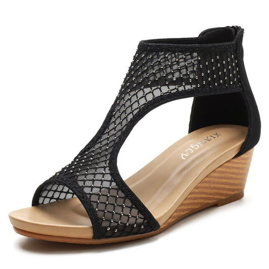 Ladies Summer Sandals All - Match Casual Mesh Thick Sole Wedge Heel Shoes, Size: 36(Black) - Mega Discount Store LebanonLebanon