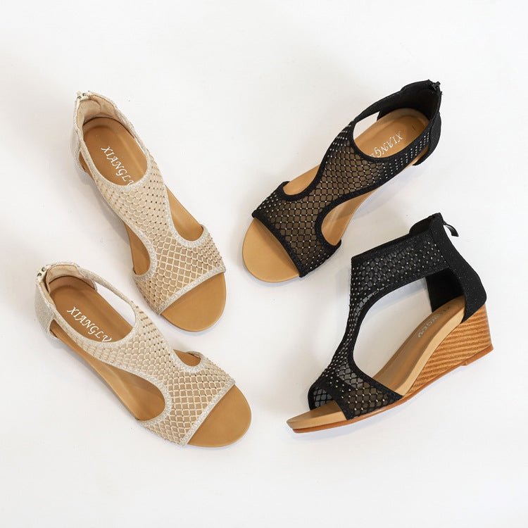 Ladies Summer Sandals All - Match Casual Mesh Thick Sole Wedge Heel Shoes, Size: 36(Golden) - Mega Discount Store LebanonLebanon