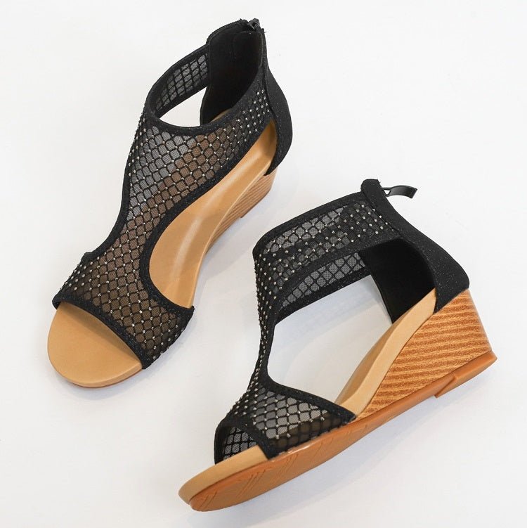 Ladies Summer Sandals All - Match Casual Mesh Thick Sole Wedge Heel Shoes, Size: 37(Black) - Mega Discount Store LebanonLebanon
