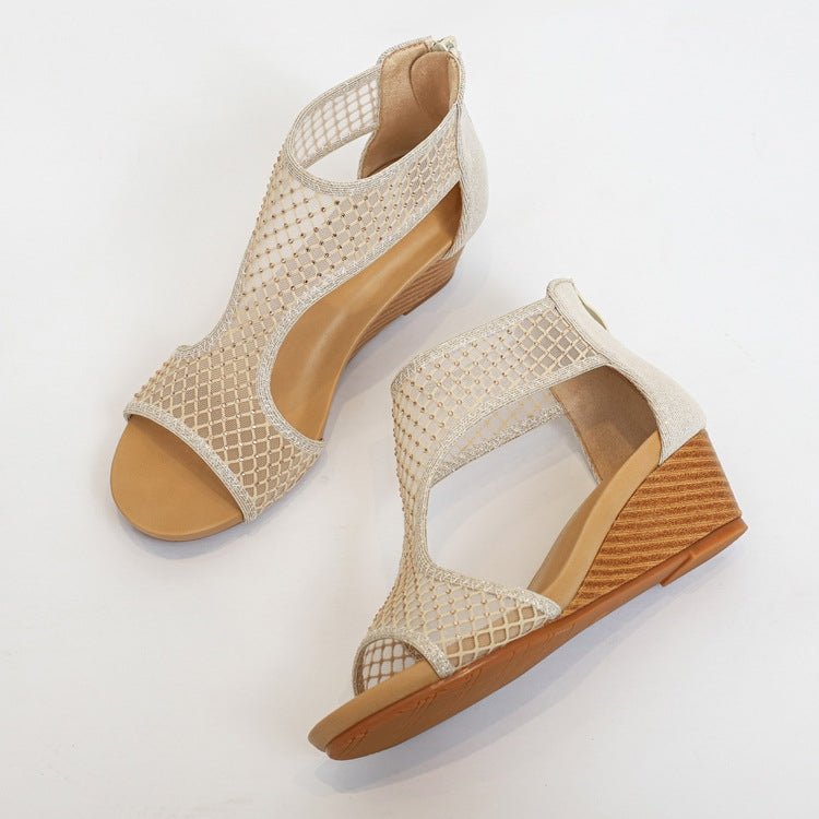 Ladies Summer Sandals All - Match Casual Mesh Thick Sole Wedge Heel Shoes, Size: 38(Golden) - Mega Discount Store LebanonLebanon