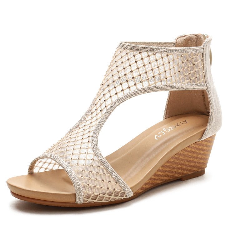 Ladies Summer Sandals All - Match Casual Mesh Thick Sole Wedge Heel Shoes, Size: 39(Golden) - Mega Discount Store LebanonLebanon