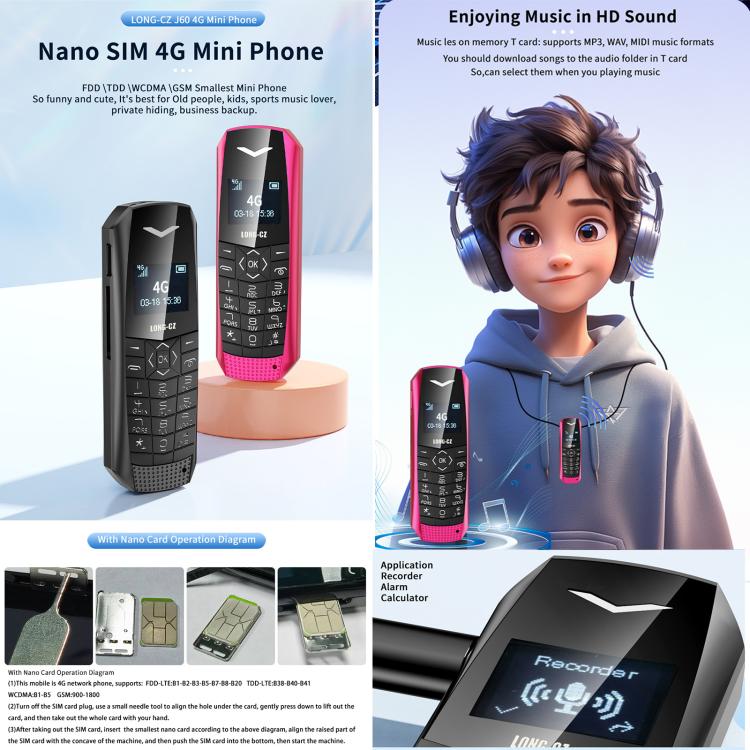 LONG - CZ J60 4G Mini Phone, 1.77 inch Unisoc T107, 21 Keys, Network: 4G, Single SIM (Black) - Mega Discount Store LebanonLebanon