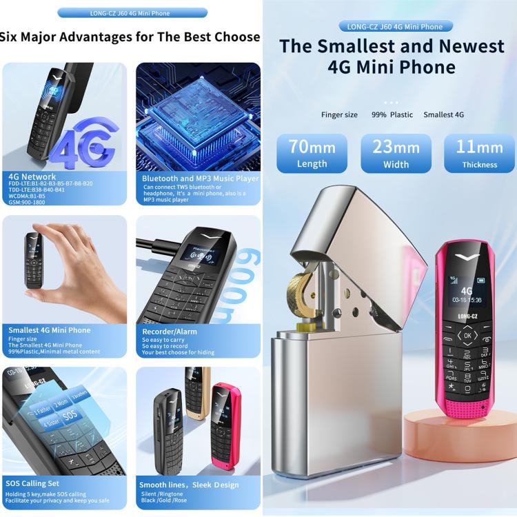 LONG - CZ J60 4G Mini Phone, 1.77 inch Unisoc T107, 21 Keys, Network: 4G, Single SIM (Black) - Mega Discount Store LebanonLebanon