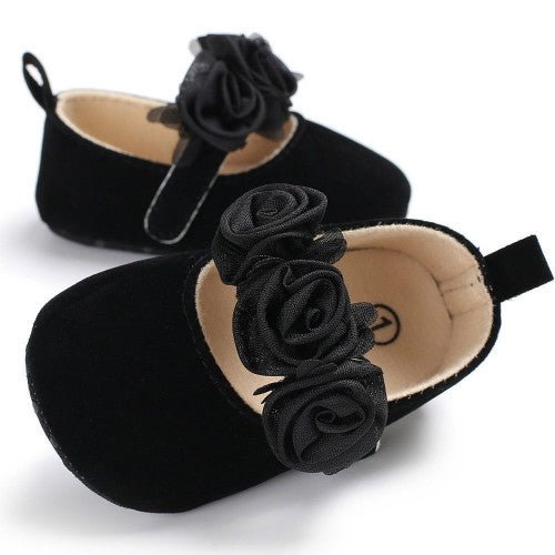 Lovely Flower Baby Girl Newborn Crib Shoes Soft Prewalker Anti - slip Baby Shoes(Black) - Mega Discount Store LebanonLebanon