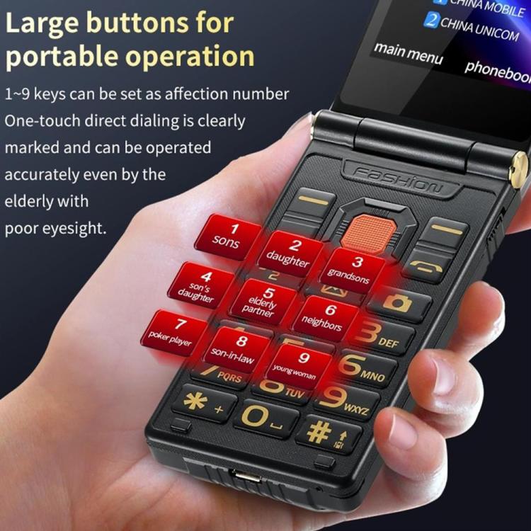 M7+ 4G Dual Screen Flip Elder Rugged Phone, 2.8 inch Inner, 2.4 inch Outer, 6800mAh Battery, 24 Keys, Flashlight, Network: 4G, Dual SIM, SOS, Plug:EU Plug(Black) - Mega Discount Store LebanonLebanon
