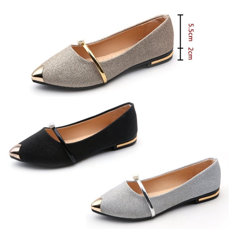 Pearl Women Shoes Shallow Mouth Pointed Toe Flats Heel Shoes, Size: 39(Silver) - Mega Discount Store LebanonLebanon