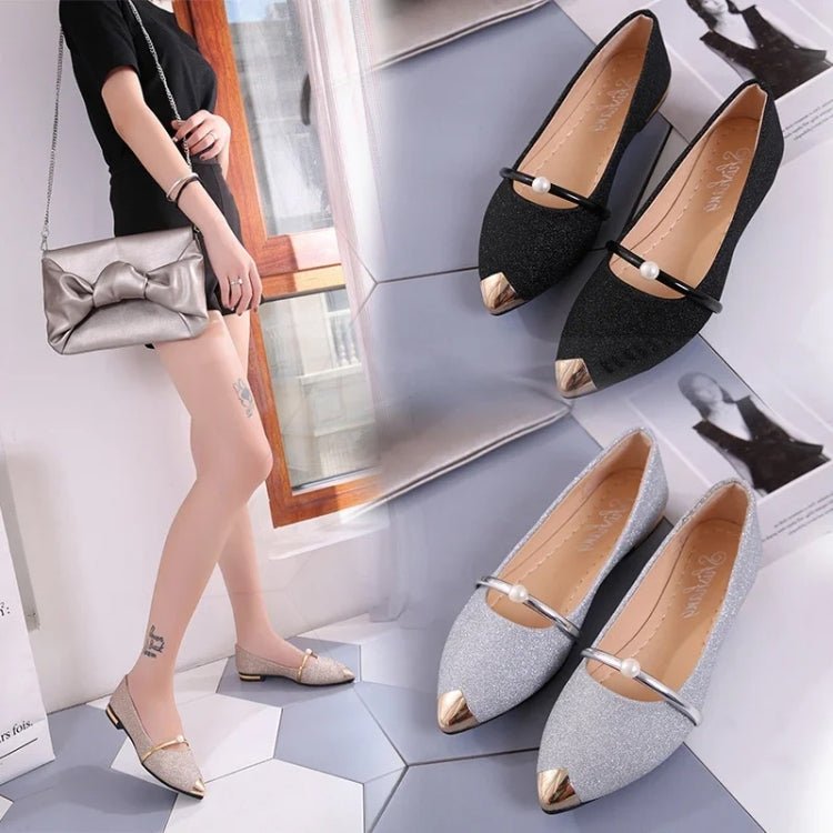 Pearl Women Shoes Shallow Mouth Pointed Toe Flats Heel Shoes, Size: 39(Silver) - Mega Discount Store LebanonLebanon