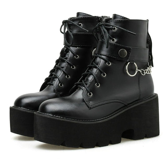 Platform - Soled Martin Boots Side Zipper Handsome Ankle Boots, Shoe Size:38(Black) - Mega Discount Store LebanonLebanon