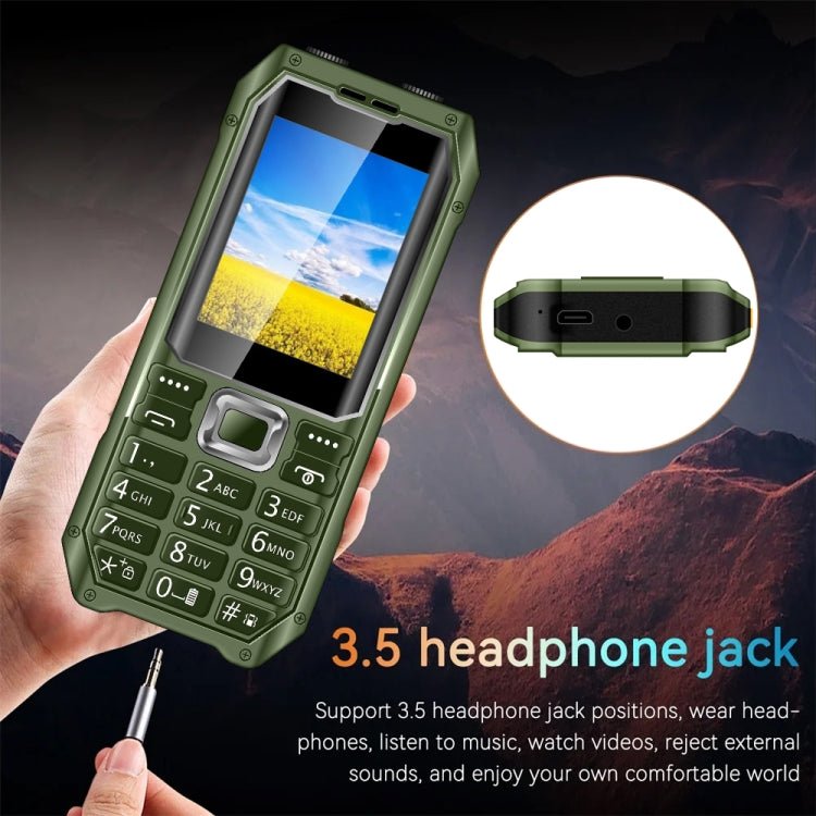 Q6000 Elder Keypad Phone, 2.4 inch, 6800mAh, Dual Flashlights, 21 Keys, SOS, FM, Dual SIM, GSM, Plug:US Plug(Green) - Mega Discount Store LebanonLebanon
