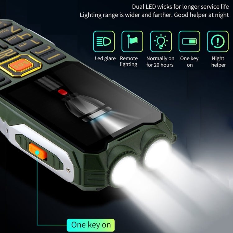 Q8 - 1 Triple Proofing Elder Phone, 16800mAh Battery, 2.4 inch, 21 Keys, Bluetooth, LED Flashlight, FM, SOS, Dual SIM, Network: 4G (Green) - Mega Discount Store LebanonLebanon