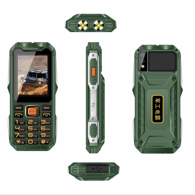 Q8 Triple Proofing Elder Phone, Waterproof Shockproof Dustproof, 16800mAh Battery, 2.4 inch, 21 Keys, Bluetooth, LED Flashlight, FM, SOS, Dual SIM, Network: 2G (Green) - Mega Discount Store LebanonLebanon