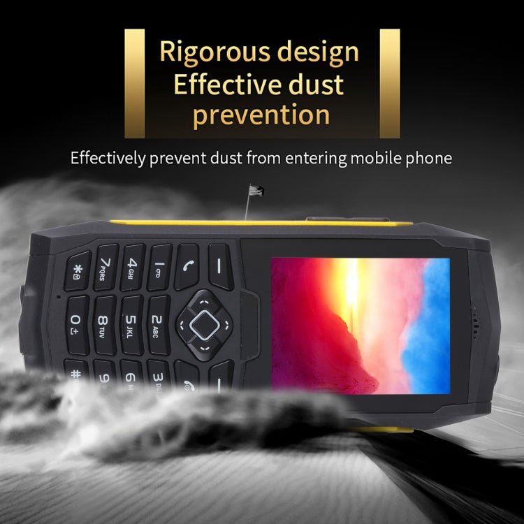 Rugtel R1D Rugged Phone, IP68 Waterproof Dustproof Shockproof, 2.4 inch, MTK6261D, 2000mAh Battery, Loud Box Speaker, FM, Network: 2G, Dual SIM(Yellow) - Mega Discount Store LebanonLebanon