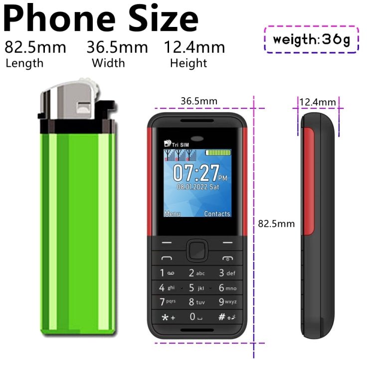 SERVO BM5310 Mini Mobile Phone, Russian Key, 1.33 inch, MTK6261D, 21 Keys, Support Bluetooth, FM, Magic Sound, Auto Call Record, GSM, Triple SIM (Black Red) - Mega Discount Store LebanonLebanon