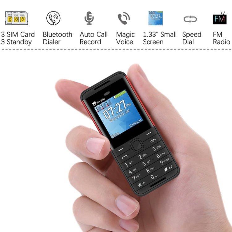 SERVO BM5310 Mini Mobile Phone, Russian Key, 1.33 inch, MTK6261D, 21 Keys, Support Bluetooth, FM, Magic Sound, Auto Call Record, GSM, Triple SIM (Black+green) - Mega Discount Store LebanonLebanon