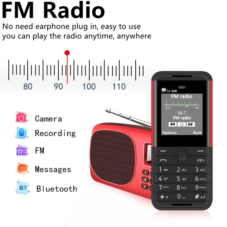 SERVO BM5310 Mini Mobile Phone, Russian Key, 1.33 inch, MTK6261D, 21 Keys, Support Bluetooth, FM, Magic Sound, Auto Call Record, GSM, Triple SIM (Red) - Mega Discount Store LebanonLebanon