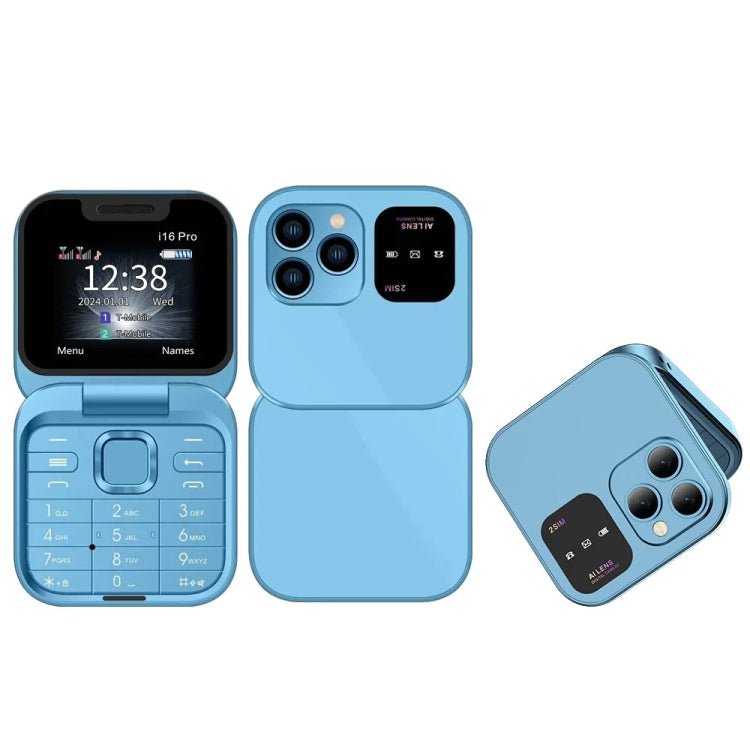SERVO i16 Pro Mini Flip Phone, 1.77 inch, MTK6261D, 23 Keys, Support Bluetooth, FM, Magic Sound, Quick Dial, GSM, Dual SIM (Blue) BEI WRH - Mega Discount Store LebanonLebanon