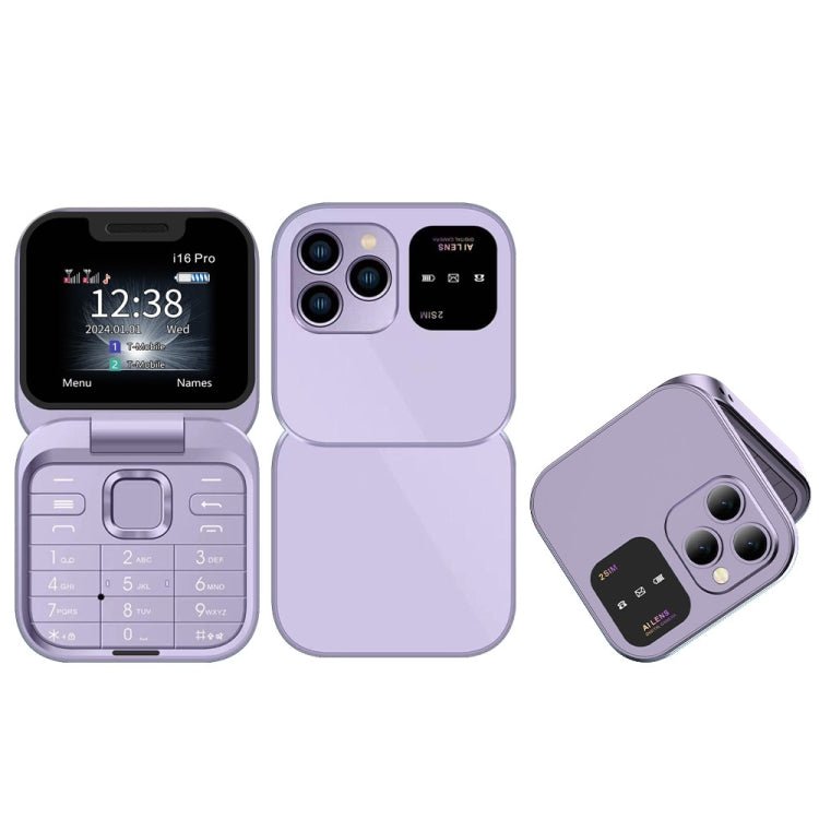 SERVO i16 Pro Mini Flip Phone, 1.77 inch, MTK6261D, 23 Keys, Support Bluetooth, FM, Magic Sound, Quick Dial, GSM, Dual SIM (Purple) - Mega Discount Store LebanonLebanon