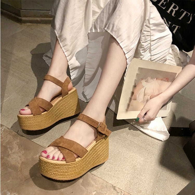 Sloppy Platform Suede Sandals, Shoes Size:35(Khaki) - Mega Discount Store LebanonLebanon