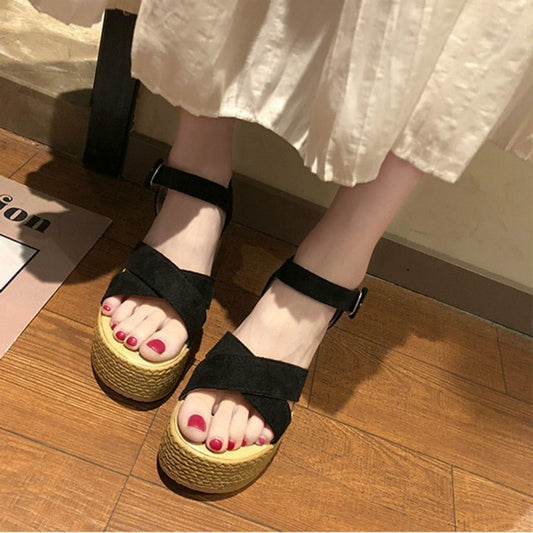 Sloppy Platform Suede Sandals, Shoes Size:36(Black) - Mega Discount Store LebanonLebanon