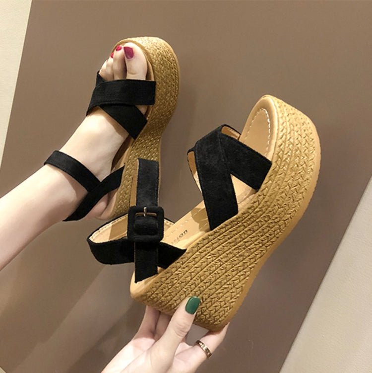 Sloppy Platform Suede Sandals, Shoes Size:38(Black) - Mega Discount Store LebanonLebanon