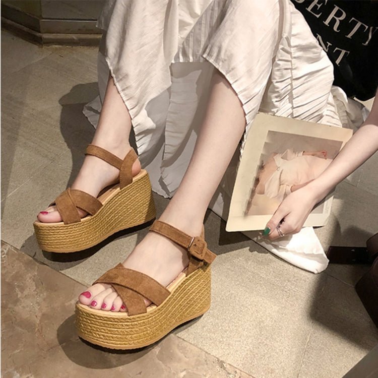 Sloppy Platform Suede Sandals, Shoes Size:39(Khaki) - Mega Discount Store LebanonLebanon