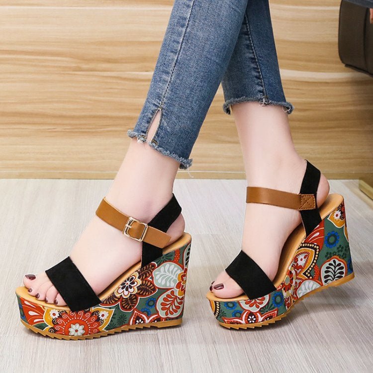 Summer Floral Fabric Slope Heel Women Sandals Comfortable Casual High Heels, Size: 36(Orange) - Mega Discount Store LebanonLebanon