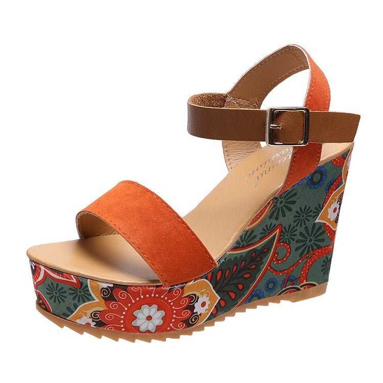 Summer Floral Fabric Slope Heel Women Sandals Comfortable Casual High Heels, Size: 38(Orange) - Mega Discount Store LebanonLebanon