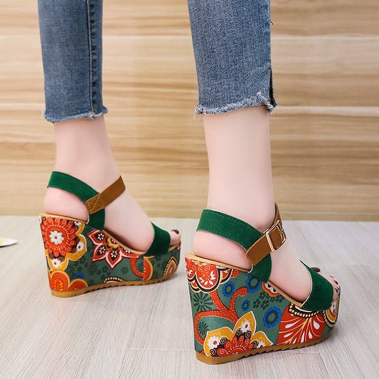 Summer Floral Fabric Slope Heel Women Sandals Comfortable Casual High Heels, Size: 38(Orange) - Mega Discount Store LebanonLebanon