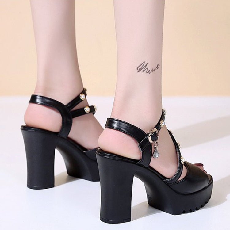Summer Women High Heeled Sandals Thick Bottom Waterproof Platform Buckle Strap Lady Shoes, Size: 37(White) - Mega Discount Store LebanonLebanon