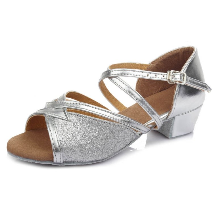 Tango Salsa Latin Low Heel Soft Bottom Dance Shoes for Girls & Women, Shoe Size:33(Silver) - Mega Discount Store LebanonLebanon