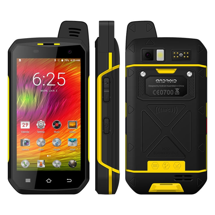 UNIWA B6000 PTT Walkie Talkie Rugged Phone, 4GB+64GB, IP68 Waterproof Dustproof Shockproof, 5000mAh Battery, 4.7 inch Android 9.0 MTK6762 Octa Core up to 2.0GHz, Network: 4G, NFC, OTG (Yellow) - Mega Discount Store LebanonLebanon