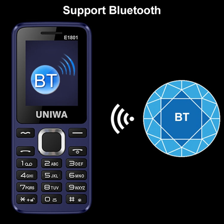 UNIWA E1801 Mobile Phone, 1.77 inch, 800mAh Battery, 21 Keys, Support Bluetooth, FM, MP3, MP4, GSM, Dual SIM(Blue) - Mega Discount Store LebanonLebanon