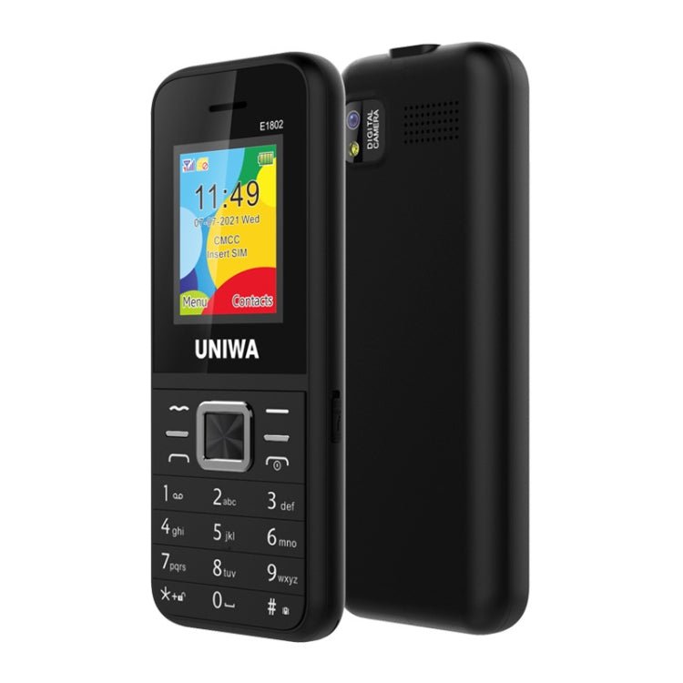 UNIWA E1802 Mobile Phone, 1.77 inch, 1800mAh Battery, SC6531DA, 21 Keys, Support Bluetooth, FM, MP3, MP4, GSM, Dual SIM(Black) - Mega Discount Store LebanonLebanon