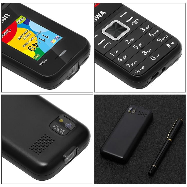 UNIWA E1802 Mobile Phone, 1.77 inch, 1800mAh Battery, SC6531DA, 21 Keys, Support Bluetooth, FM, MP3, MP4, GSM, Dual SIM(Black) - Mega Discount Store LebanonLebanon