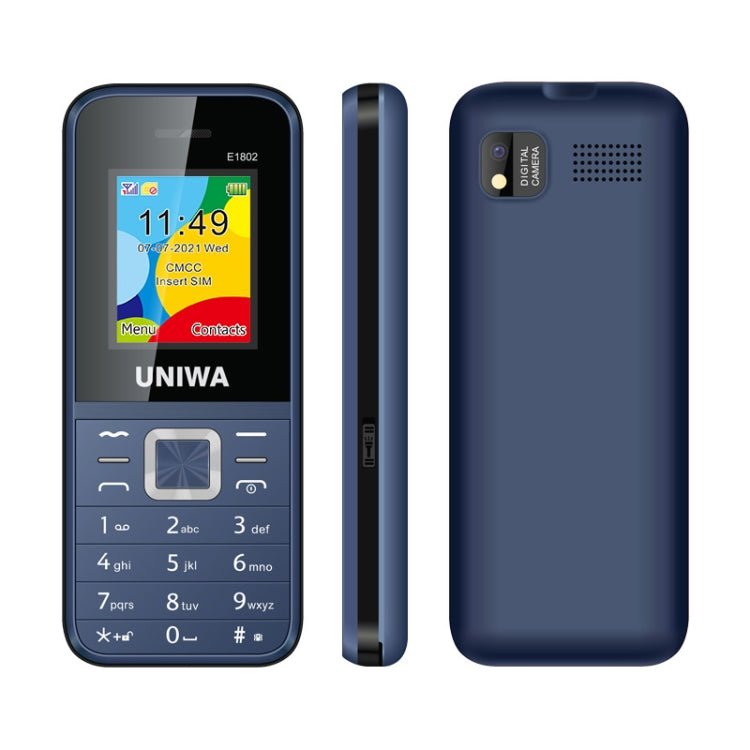 UNIWA E1802 Mobile Phone, 1.77 inch, 1800mAh Battery, SC6531DA, 21 Keys, Support Bluetooth, FM, MP3, MP4, GSM, Dual SIM(Blue) - Mega Discount Store LebanonLebanon