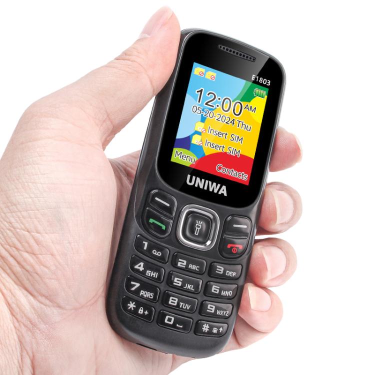 UNIWA E1803 Elder Keypad Phone, 1.77 inch SC6531E, LED Flashlight, 21 Keys, Network: 2G, EU Plug (Black) - Mega Discount Store LebanonLebanon