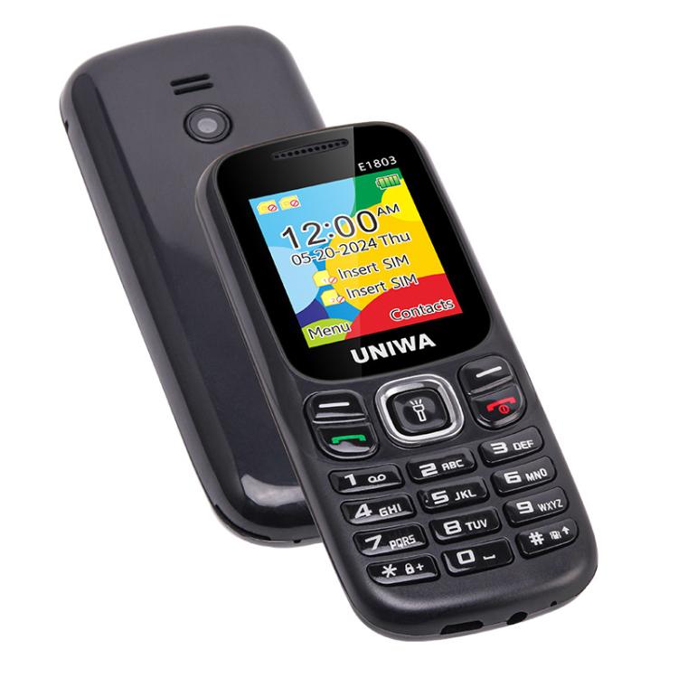 UNIWA E1803 Elder Keypad Phone, 1.77 inch SC6531E, LED Flashlight, 21 Keys, Network: 2G, EU Plug (Black) - Mega Discount Store LebanonLebanon