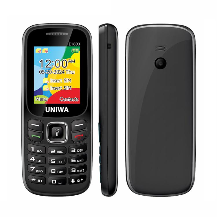UNIWA E1803 Elder Keypad Phone, 1.77 inch SC6531E, LED Flashlight, 21 Keys, Network: 2G, EU Plug (Black) - Mega Discount Store LebanonLebanon