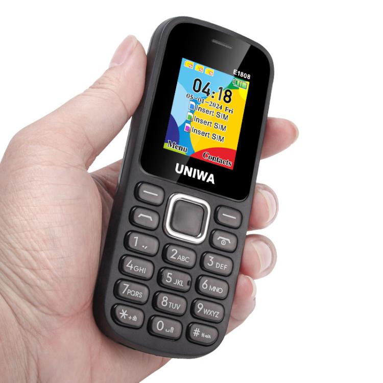 UNIWA E1808 Elder Keypad Phone, 1.77 inch SC6531E, LED Flashlight, 21 Keys, Network: 2G, Triple SIM, EU Plug (Black) - Mega Discount Store LebanonLebanon