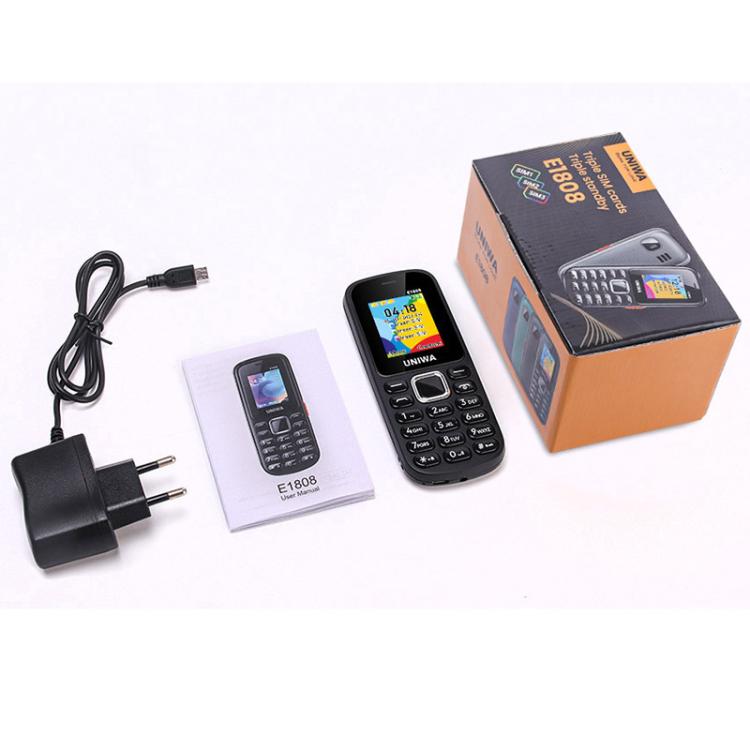 UNIWA E1808 Elder Keypad Phone, 1.77 inch SC6531E, LED Flashlight, 21 Keys, Network: 2G, Triple SIM, EU Plug (Black) - Mega Discount Store LebanonLebanon
