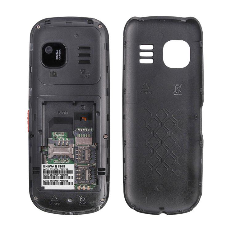 UNIWA E1808 Elder Keypad Phone, 1.77 inch SC6531E, LED Flashlight, 21 Keys, Network: 2G, Triple SIM, EU Plug (Black) - Mega Discount Store LebanonLebanon