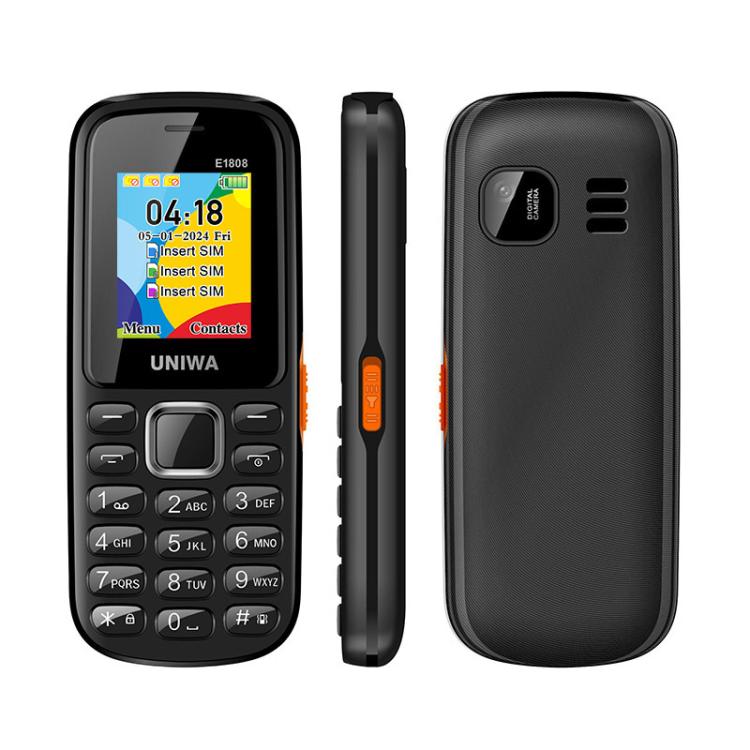 UNIWA E1808 Elder Keypad Phone, 1.77 inch SC6531E, LED Flashlight, 21 Keys, Network: 2G, Triple SIM, EU Plug (Black) - Mega Discount Store LebanonLebanon