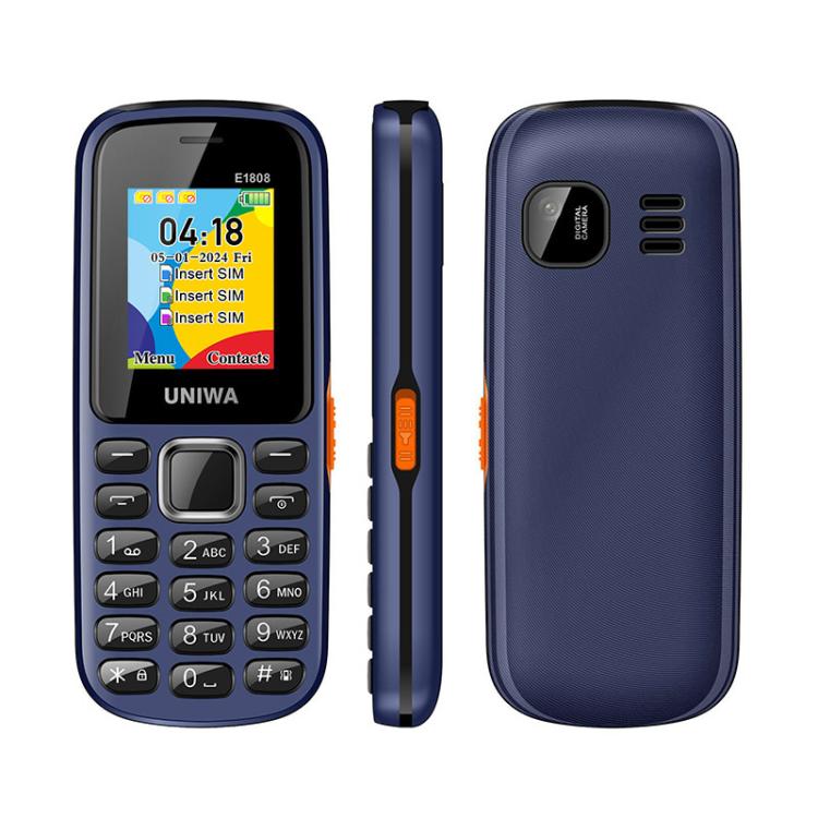 UNIWA E1808 Elder Keypad Phone, 1.77 inch SC6531E, LED Flashlight, 21 Keys, Network: 2G, Triple SIM, EU Plug (Blue) - Mega Discount Store LebanonLebanon