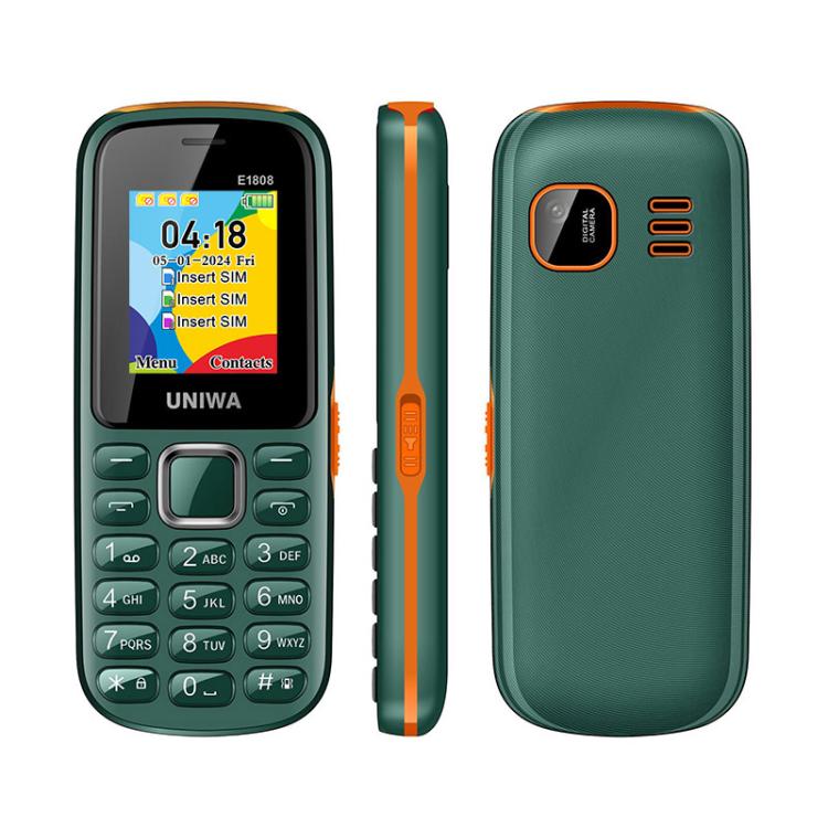UNIWA E1808 Elder Keypad Phone, 1.77 inch SC6531E, LED Flashlight, 21 Keys, Network: 2G, Triple SIM, EU Plug (Green) - Mega Discount Store LebanonLebanon