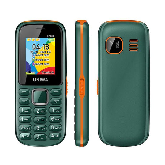 UNIWA E1808 Elder Keypad Phone, 1.77 inch SC6531E, LED Flashlight, 21 Keys, Network: 2G, Triple SIM, EU Plug (Green) - Mega Discount Store LebanonLebanon