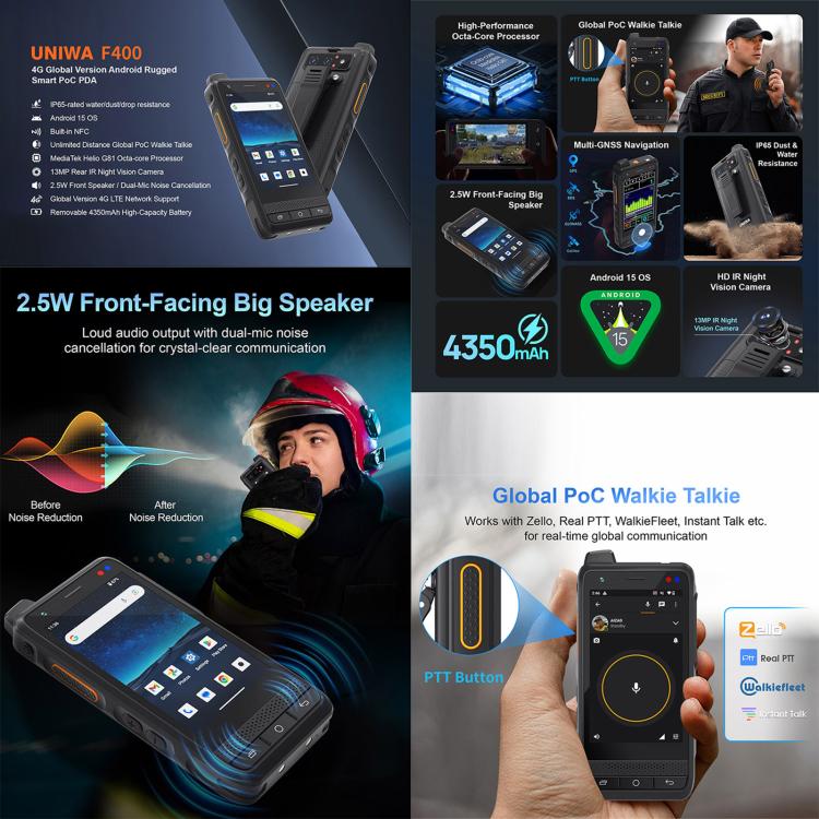 UNIWA F400 PoC Walkie Talkie Rugged Phone, Night Vision, 4GB+64GB, 4.0 inch Android 15 Mediatek Helio G81 Octa Core, Network: 4G, SOS, NFC, Plug:US Plug(Black) - Mega Discount Store LebanonLebanon