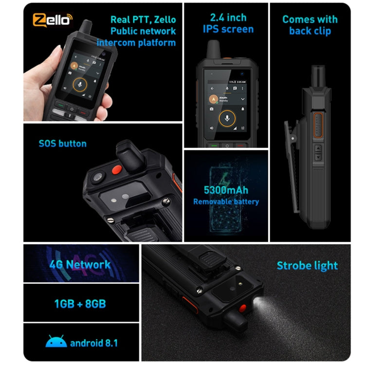 UNIWA F80 Walkie Talkie Rugged Phone, 1GB+8GB, Waterproof Dustproof Shockproof, 5300mAh Battery, 2.4 inch Android 8.1 Qualcomm MSM8909 Quad Core up to 1.1GHz, Network: 4G, Dual SIM, PPT, SOS (Black) - Mega Discount Store LebanonLebanon