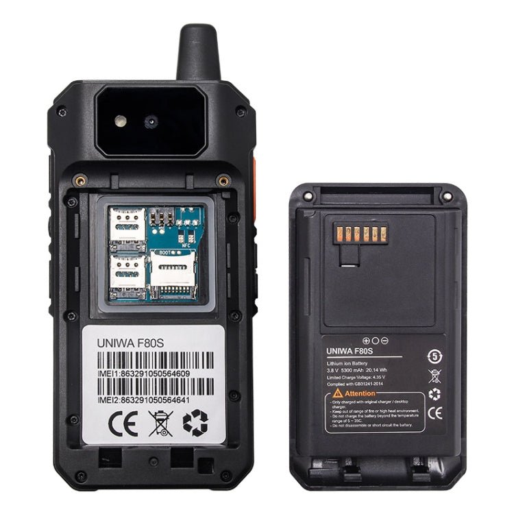 UNIWA F80S Walkie Talkie Rugged Phone, 1GB+8GB, Waterproof Dustproof Shockproof, 5300mAh Battery, 2.4 inch Android 10 Spreadtrum SL8541E Quad Core up to 1.4GHz, Network: 4G, Dual SIM, PoC, SOS (Black) - Mega Discount Store LebanonLebanon